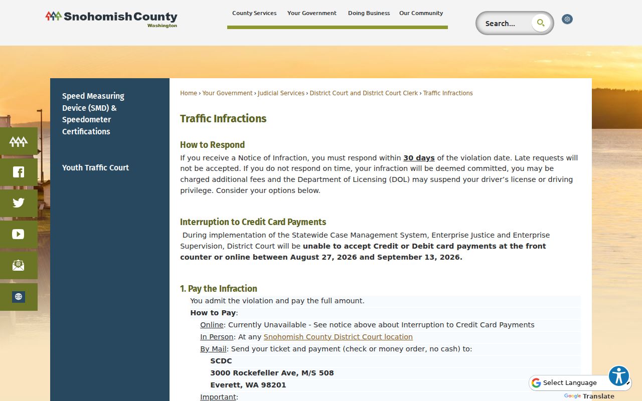 Snohomish County traffic court records response choices and deadlines