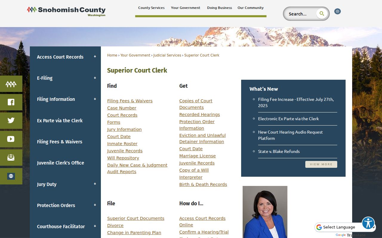 Snohomish County Clerk court docket services