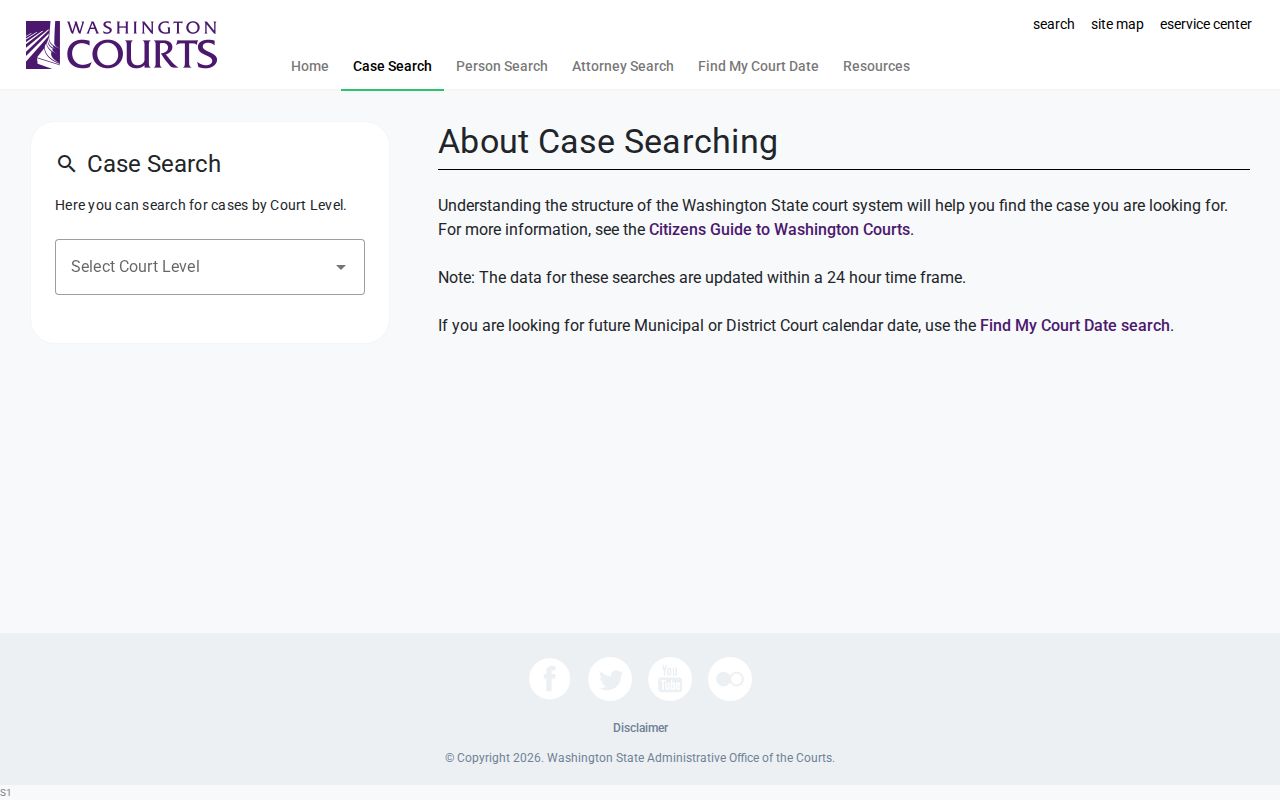 Snohomish County court docket statewide case search fields